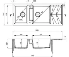 Deante granitinė virtuvinė plautuvė su magnetais Deante Magnetic ZRM_N213, Nero