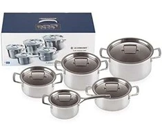 Virtuvės Indų Rinkinys - Le Creuset 3-Sluoksnis 5-Dalių Nerūdijančio Plieno Puodų Rinkinys