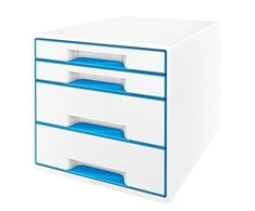 Leitz LEITZ CUBE WOW Schubward Box perlweiss- blau mit 4 Schubward. Tvirtas ir stabilus ansprechestm 2-farbigem WOW Design Hochglanz - 52132036