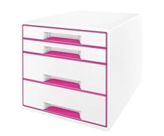 *Dokumentų dėžė Leitz Wow Dual, su 4 stalčiais, baltos/rožinės spalvos