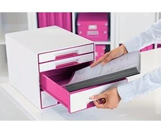 *Dokumentų dėžė Leitz Wow Dual, su 4 stalčiais, baltos/rožinės spalvos