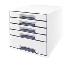 Leitz LEITZ CUBE WOW Schubward Box perlweiss- grau mit 5 Schubward. Tvirtas ir stabilus ansprechendm 2-farbigem WOW Design Hochglanz - 52142001