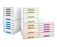 Leitz LEITZ CUBE WOW Schubward Box perlweiss- grau mit 5 Schubward. Tvirtas ir stabilus ansprechendm 2-farbigem WOW Design Hochglanz - 52142001
