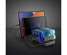 USB Įkrovimo Stotis - LINDY 120W 10 Prievadų Įkrovimo Stotis, 8 x USB Type A, 2 x USB Type C, Juoda
