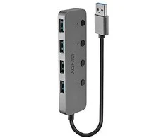 USB Hub - LINDY 4 Prievadų USB 3.0 Hub su Maitinimo/Išjungimo Jungikliais, 5 Gbps, Type A