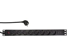 LogiLink PDU8C02 19 PDU 8x CEE 7/3 lizdas + 2 x USB, su apsauga nuo perkrovos