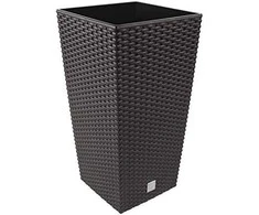 Prosperplast Lauko plastikinis vazonas RATO SQUARE, su įdėklu, rudos sp., 33 x 33 x 61 cm