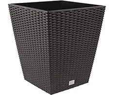 Prosperplast Lauko plastikinis vazonas RATO SQUARE, su įdėklu, rudos sp., 33 x 33 x 61 cm