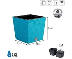 Prosperplast Vazonas FURU SQUARE LOW su įdėklu 10/7,5 L 240x240x235 mm melsva sp. Prosperplas