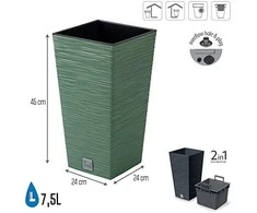 Prosperplast Vazonas FURU SQUARE LOW su įdėklu 19/7,5 L 240x240x450 mm žemės žalia sp. Prospe