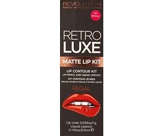 Rinkinys „Makeup Revolution“: „Retro Luxe“ lūpų pieštukas „Regal“, 1 g + „Retro Luxe“ matiniai skysti lūpų dažai „Regal“, 5,5 ml