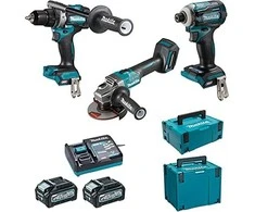 Makita DK0125G301 XGT Akumuliatorinių įrankių komplektas DF001G + GA005G + TD001G + DC40RA + BL4040x2 + MAKPAC lagaminas (821550-0 &amp; 821552-6) (3 vnt Combo)