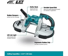 Makita DPB180Z Akumuliatorinis juostinis pjūklas,120X120mm, 18V, be akumuliatoriaus ir kroviklio