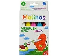 Malinos Malinos Airbrush Pens Magic Teddy 5 spalvos + trafaretas 5+