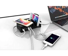 Manhattan Įkroviklis jungiama į tinklą 5x USB i Qi 55W, 1x USB-C, 3x USB-A, Qi