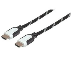 MANHATTAN Braided High Speed HDMI Cable with Ethernet HEC, ARC, 3D, 4K, HDMI Male to Male, Shielded, 0.5 m, Juodas/Baltas, 354745