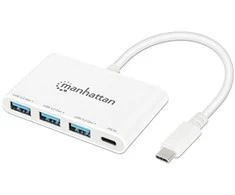 Manhattan MH USB (3.2) C tipo 3 prievadų USB 3.0 šakotuvas + 100W PD, Baltas 168434