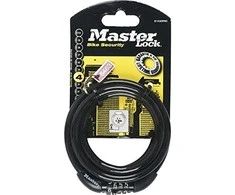 Master Lock MASTERLOCK Susisukanti trosinė dviračio spyna su vinilo apvalkalu ir 4 skaitmenų užraktu, juoda (Dydis: Mėlyna)