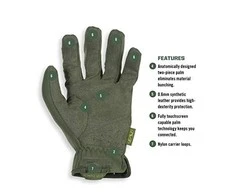 Mechanix Wear Pirštinės Mechanix FastFit® Olive Drab, žalios L dydis. Rauktas rankogalis, dirbtinė oda, TrekDry®