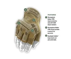 Mechanix Wear Bepirštės Pirštinės Mechanix M-Pact® FINGERLESS Coyote. Velcro, TrekDry®, dirbtinė oda, delno, krumplių, pirštų apsauga