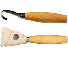 Medžio drožinėjimo peilis Morakniv 164, 13mm nerūdijančio plieno geležtė, odinis dėklas, kairiarankiams
