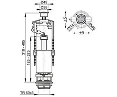 WC nuleidimo mechanizmas AlcaPlast, su Stop mechanizmu