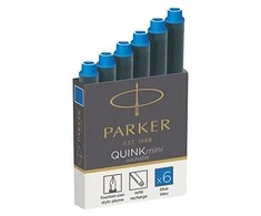 Rašalo kapsulės Parker, trumpos, mėlynos (6 vnt.)