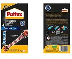 klijų pistoletas Pattex Pattex Sekundenkleber Mini-Trio Gel, 3 Tuben mit je 1g