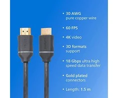 Laidas PHILIPS HDMI M, HDMI M, 5m, pilkas SWV5650G/00