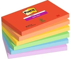 Post-It 3M „Post-it® Super Sticky Notes“, ŽAISMINGI, 76 x 127 mm, 6 x 90 kortelės.