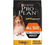 Purina Pro Plan OPTIWEIGHT All Sizes Adult Dog vištiena 14 kg, visų veislių suaugusių šunų sausas pašaras svoriui kontroliuoti