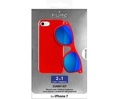 Dėklas PURO Sunny Kit – dėklo rinkinys, skirtas iPhone SE (2022/2020) / 8/7 + sulankstomi akiniai nuo saulės (raudoni)