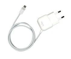 PURO mini kelioninis įkroviklis – nešiojamas sieninis įkroviklis su mikro USB laidu (baltas)