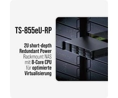 Serveris QNAP | 8-bay Short-Gylis Rackmount NAS | TS-855eU-8G | Intel Atom | C5125 8 branduolių | Procesoriaus dažnis 2,8 GHz | 8 GB