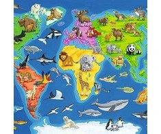 Ravensburger Dėlionė 30 vnt. - Pasaulio žemėlapis su gyvūnais