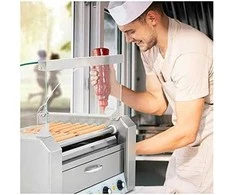 Skrudintuvas Ritininis ritininis grilis su dangteliu ir kaitinimo stalčiumi bandelėms 16 HotDog dešrelių 2200W 230V Royal Catering