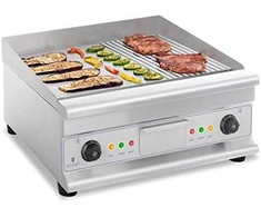 Royal Catering Kepsninė dviguba lygi, grioveliais grioveliais su riebalų stalčiumi 230 V 2x 3200 W