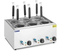 Royal Catering Makaronų virimo aparatas, makaronų viryklė su čiaupais, 6 krepšeliai, 3 x 6,5 l, 3000 W