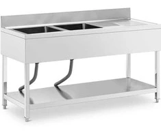 Royal Catering Dviejų dubenių baseino kriauklė su kanalizacija, lentyna ir kraštu 160 x 60 x 97 cm