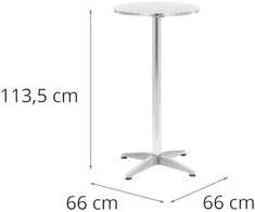 Royal Catering Stalas, apvalus, aukštas, sulankstomas baro stalas, sk. 60 cm 115 cm sidabro - 2 vnt.