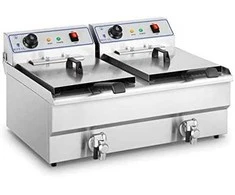 Royal Catering Dviguba dviejų kamerų gruzdintuvė su čiaupais 400V - 2x10L
