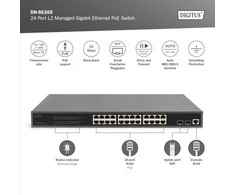 Šakotuvas „Digitus“ jungiklis „Digitus“ 24 prievadų valdomas Gigabit Ethernet PoE L2 jungiklis