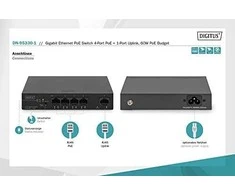Šakotuvas Digitus Skaitmenas | 4 prievadų Gigabit PoE jungiklis | DN-95330-1 | Nevaldomas | Darbalaukis