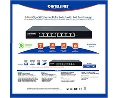 Šakotuvas Intellinet 561679 jungiklis GIGABIT 8x RJ45 PoE+ 85W, maitinimas per PoE