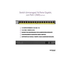 Šakotuvas Netgear GS116LP Ne-valdomas Gigabit Ethernet (10/100/1000) Juoda Maitinimas per Eternetą (PoE)