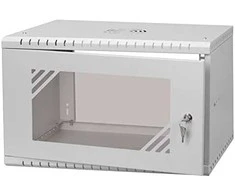 LEXI-Net 19" sieninė spinta Basic 6U 520x450, stiklinės durelės, be nugarėlės, išlankstoma, pilka