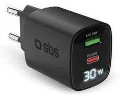 SBS 30W USB-A, USB-C juodas, su ekranu
