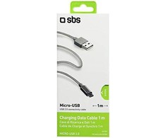 Kabelis USB-microUSB SBS 1 m w otulinie Sidabrinė