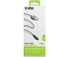 Kabelis USB-microUSB SBS 1 m w otulinie Sidabrinė