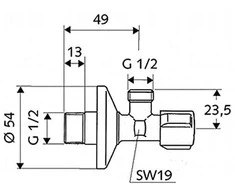 Kampinis ventilis Schell, 1/2'' x 1/2''
